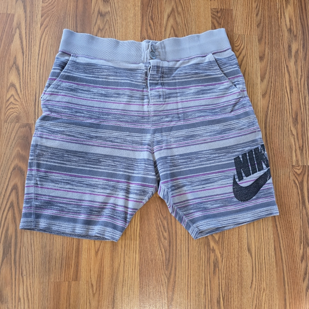 Nike FC Squad Knit Aztec Shorts Mens XL Athletic Gym Grey Purple 8.5” Buttonfly